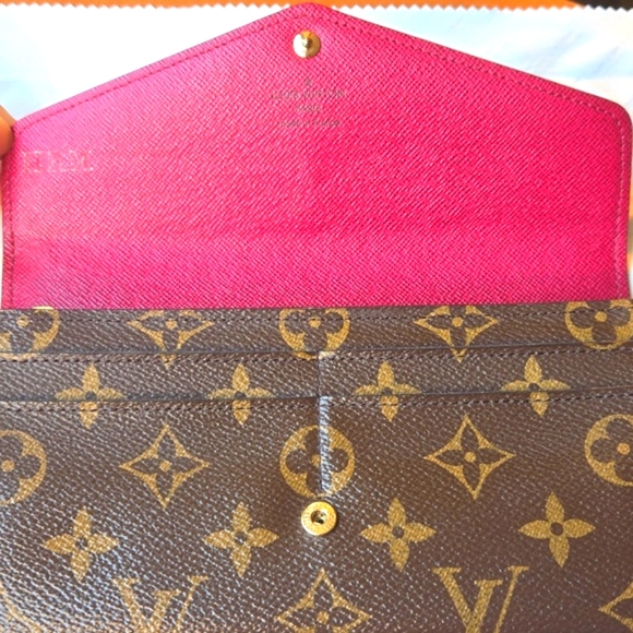 CLEAN Louis Vuitton Sarah Long Wallet Monogram Brown/Fuchsia - Picture 7 of 13